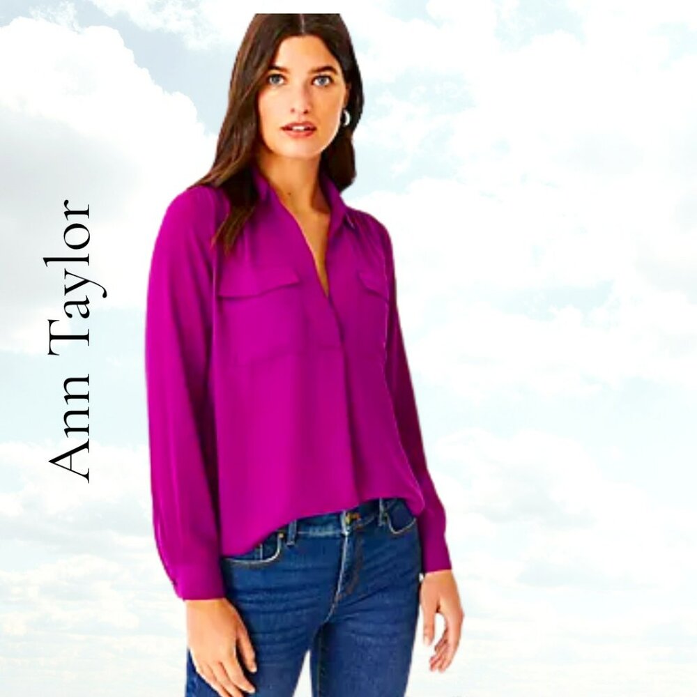 🌸 Ann Taylor Petite Camp Shirt | Fuchsia | Size XLP